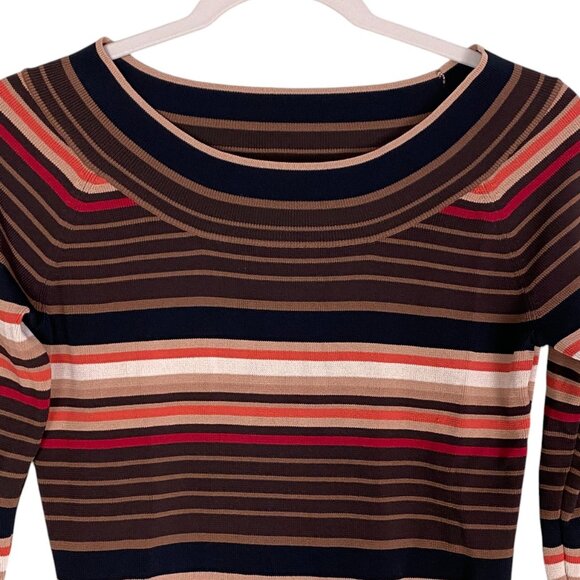 Vintage Y2K Striped Indie Grunge Knit Top Brown Retro Earth Tones 90s Stretch-M - Picture 2 of 9